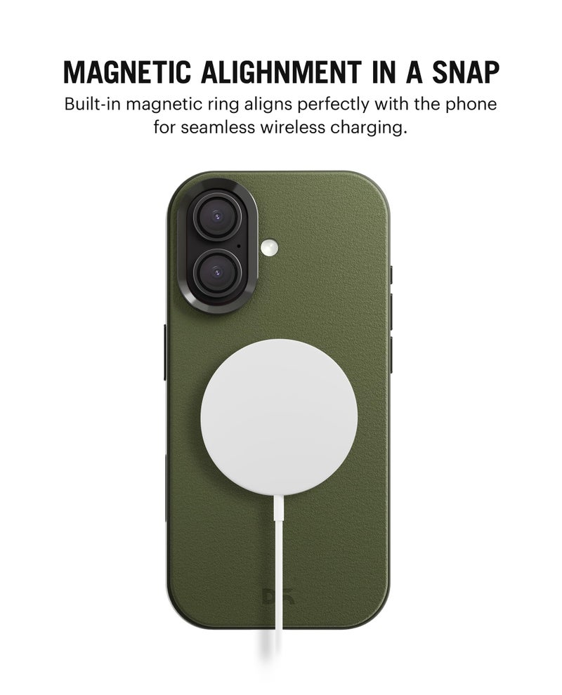 DailyObjects Leatherite Case for iPhone 16 Plus Compatible with Mag-Safe Wireless Charging | Green-Olive Hybrid Magnetic Back Cover - Image 2