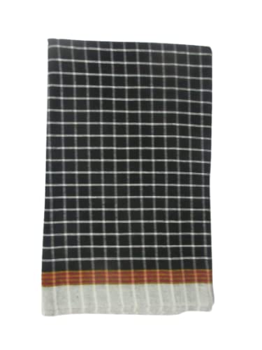 SKAB® 100% Pure Cotton Handloom Bath Towel/Gamosa/Tauliya/Gamcha Check Pattern for Men, Women,Baby Skin Friendly Shrink Proof (Dark Black) - Image 1