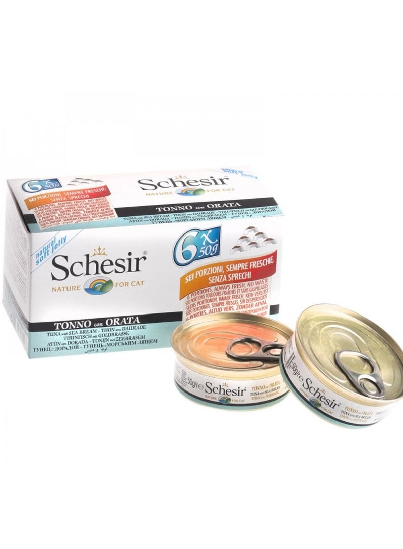 شيسر طعام قطط ( 6 عبواة )  شيسر - بنكهة / تونا مع سمك الدينيس   6 × 50 جرام - Image 1