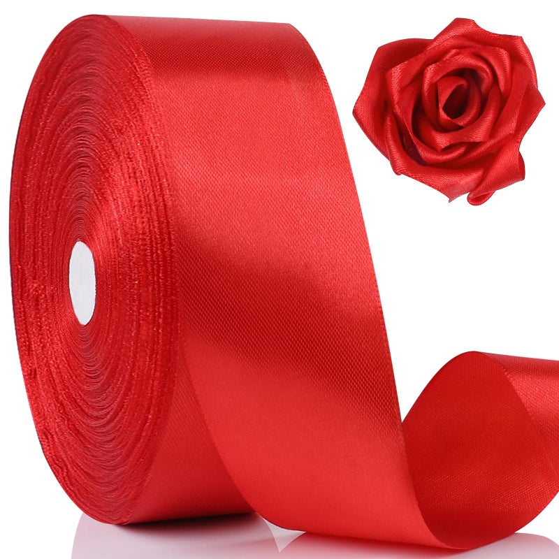 NESCCI 100 Yards Ribbon112 Inch Red Satin RibbonSingle Face Satin RibbonsPerfect for Gift WrappingWedding DecorationHandmade Bows Wrapping Bouquet and More