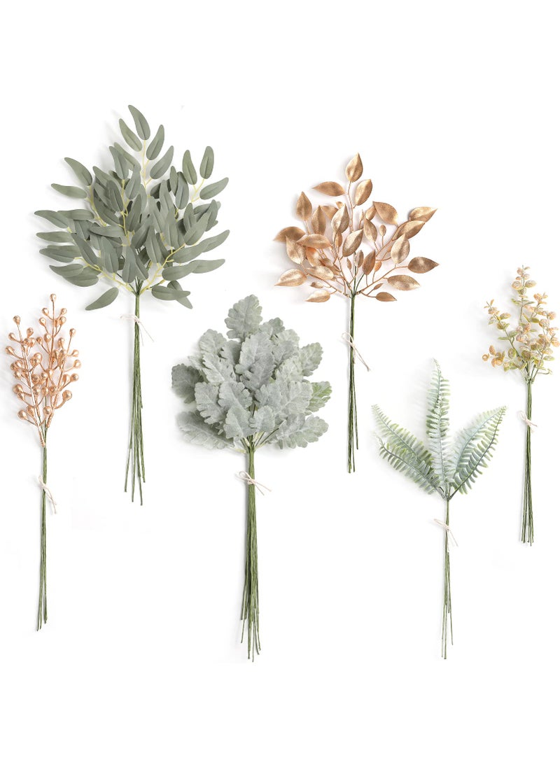Serra Flora Serra Flora Artificial Greenery Spray Box SetPack of 54pcs with 6 Kinds of Golden Green Filler for Wedding Bouquet Table Centerpieces and Floral Arrangement GoldenGreen 