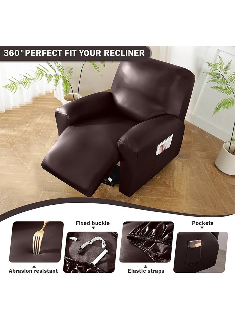 Aikanbo 4 Pieces Waterproof PU Leather Recliner Slipcovers Stretch Soft Sofa Couch Cover with Pocket Anti-Slip Furniture Protector with Elastic Bottom for Kids Pets - Image 5