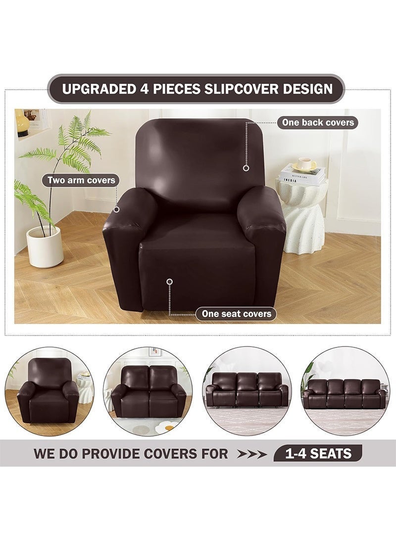 Aikanbo 4 Pieces Waterproof PU Leather Recliner Slipcovers Stretch Soft Sofa Couch Cover with Pocket Anti-Slip Furniture Protector with Elastic Bottom for Kids Pets - Image 4