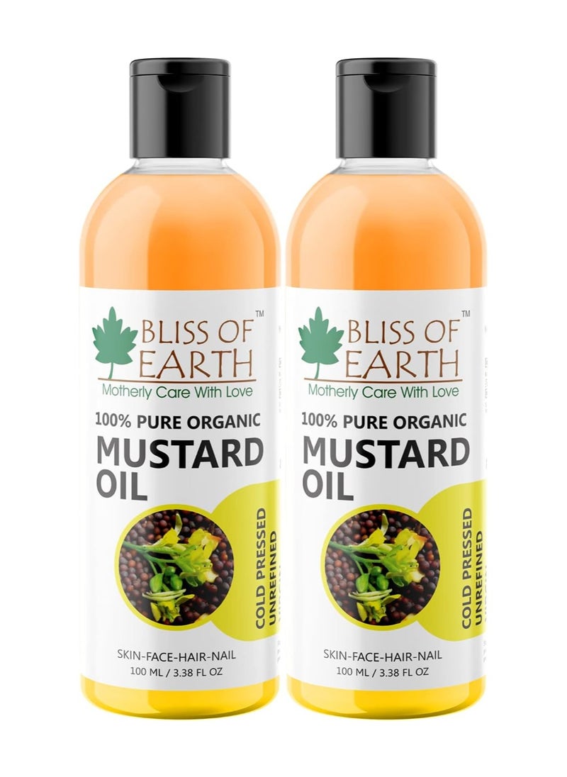 BLISS OF EARTH Organic Mustard Oil Great For Hair Growth & Body Massage 100ML Pack of 2  - Image 1