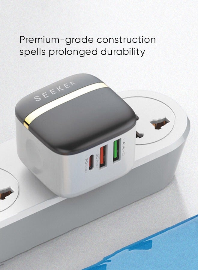 SEEKEN 32W Type-C-TO C Portable Fast Charger Home Charger Adapter - Black | Fast Charging | Campatible with Iphone and Samsung | 3 in 1 | Compact | Power Delivery | Premium Design | High-Quality. - Image 3