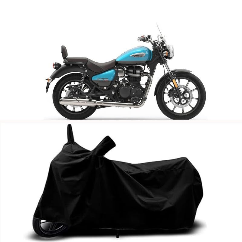 RABABLI غطاء جسم الدراجة متوافق مع رويال إنفيل ميتيور 350 سوبرنوفا مع جميع المتغيرات مقاوم للخدوش، حزام مشبك - مقاوم للمطر، الأشعة فوق البنفسجية والغبار، مقاوم للرياح ودرع لجميع الأحوال الجوية (لون أسود) - Image 1