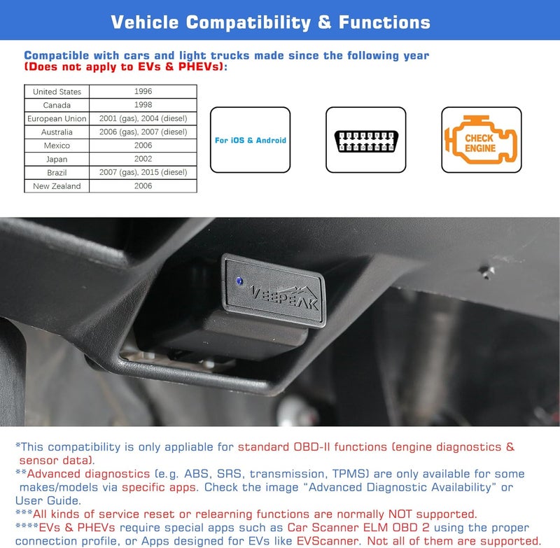 فيبيك أداة فحص OBD2 من OBDCheck BLE+ Bluetooth 4.0، مناسبة لأنظمة iOS وAndroid، وتعمل كأداة لقراءة أكواد التشخيص للسيارات من نوع OBDII/EOBD. - Image 5