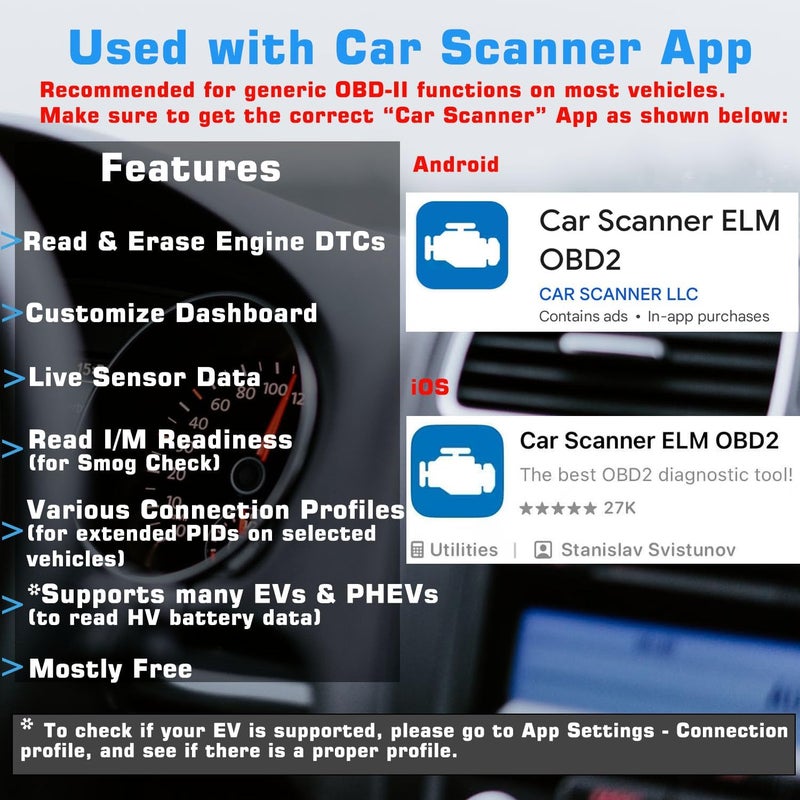 فيبيك أداة فحص OBD2 من OBDCheck BLE+ Bluetooth 4.0، مناسبة لأنظمة iOS وAndroid، وتعمل كأداة لقراءة أكواد التشخيص للسيارات من نوع OBDII/EOBD. - Image 2