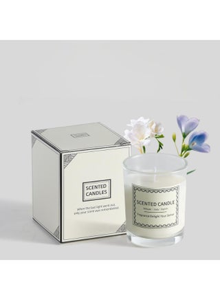 شمعة معطرة - شمعة علاجية بالزيوت العطرية - الكمثرى الإنجليزية والفريزيا - 50 جرامًا، شمعة طويلة الأمد بدون دخان لأعياد الميلاد والمنتجعات الصحية والمنزل والاسترخاء والهدايا