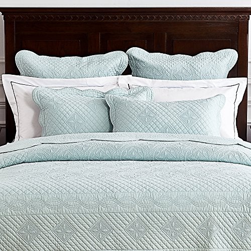 Calla Angel Sage Garden Luxury Pure Cotton Quilted Pillow Sham, Euro, 26x26, Light Aqua - Image 3