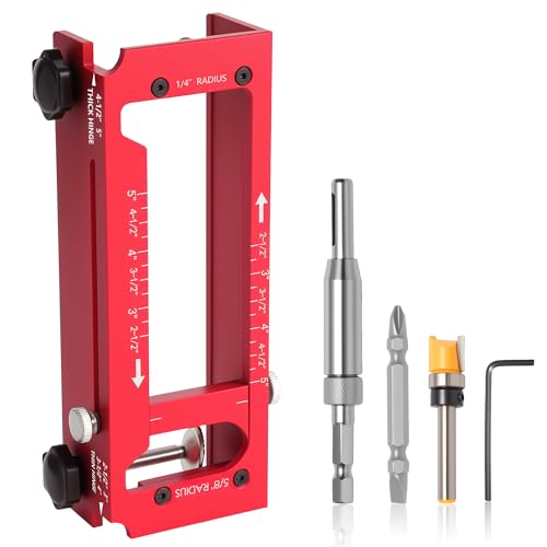 Muaoush Door Hinge Jig - Door Hinge Cut Out Tool for Door & Cabinet Hinges, Adjustable Mortising Template Fits 2.5" to 5" Hinges with 1/4" & 5/8" Radius & Square Corner Tools - Image 1