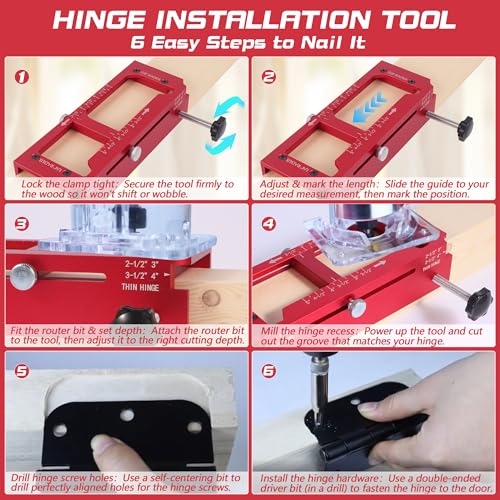 Muaoush Door Hinge Jig - Door Hinge Cut Out Tool for Door & Cabinet Hinges, Adjustable Mortising Template Fits 2.5" to 5" Hinges with 1/4" & 5/8" Radius & Square Corner Tools - Image 2