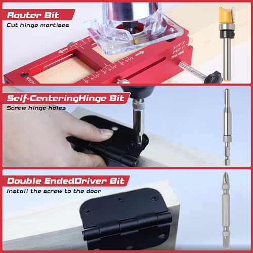 Muaoush Door Hinge Jig - Door Hinge Cut Out Tool for Door & Cabinet Hinges, Adjustable Mortising Template Fits 2.5" to 5" Hinges with 1/4" & 5/8" Radius & Square Corner Tools - Image 4