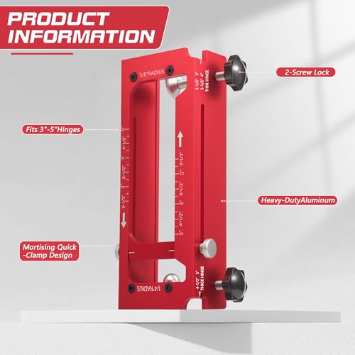Muaoush Door Hinge Jig - Door Hinge Cut Out Tool for Door & Cabinet Hinges, Adjustable Mortising Template Fits 2.5" to 5" Hinges with 1/4" & 5/8" Radius & Square Corner Tools - Image 5