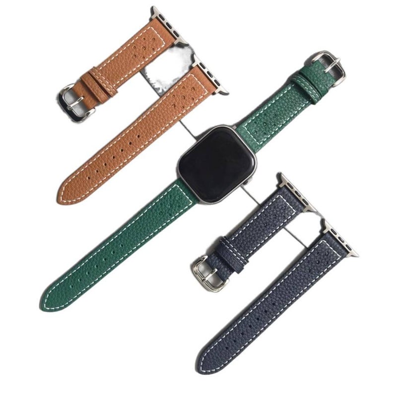 Samsung s10 Leather Compatible with Apple Watch Smartwatch Band for daily smartwatch wear and replacement strap Green On The Go Use Work Use - Image 2