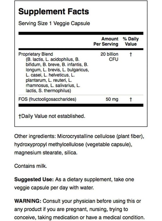 Swanson Probiotic for Digestive Health GI Tract Immune Support Travelers Support 20 Billion CFU with Prebiotic FOS 60 Veggie Capsules (Caps) - Image 2