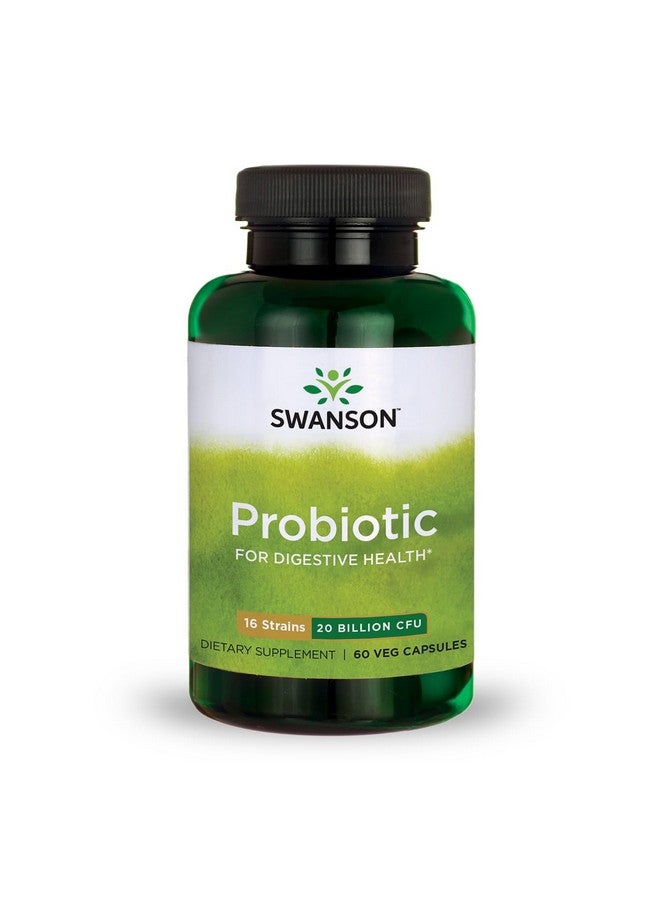 Swanson Probiotic for Digestive Health GI Tract Immune Support Travelers Support 20 Billion CFU with Prebiotic FOS 60 Veggie Capsules (Caps) - Image 1