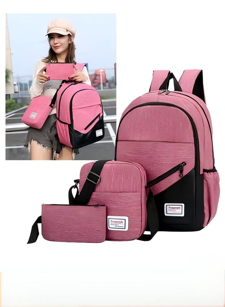 3Pcs/set Casual Women Backpack Canvas Book Bags School Back Bags for Teenage Girls Composite bag, One Size - Image 1