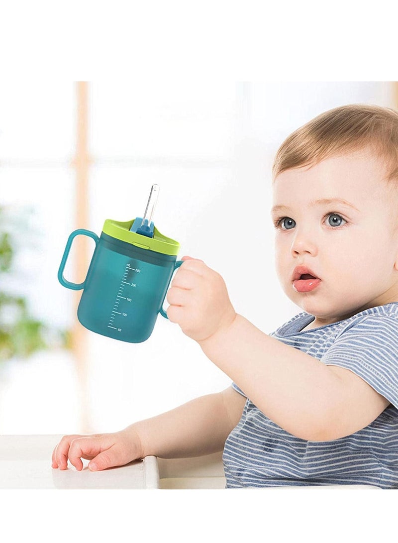 Y&D Toddler Sippy Cups Drinks Water Bottles Trainer Cup with Handles Spill-proof for Toddlers 6 Months+ Children's Milk Scale Children Portable Reusable (Green 250ml) - Image 1