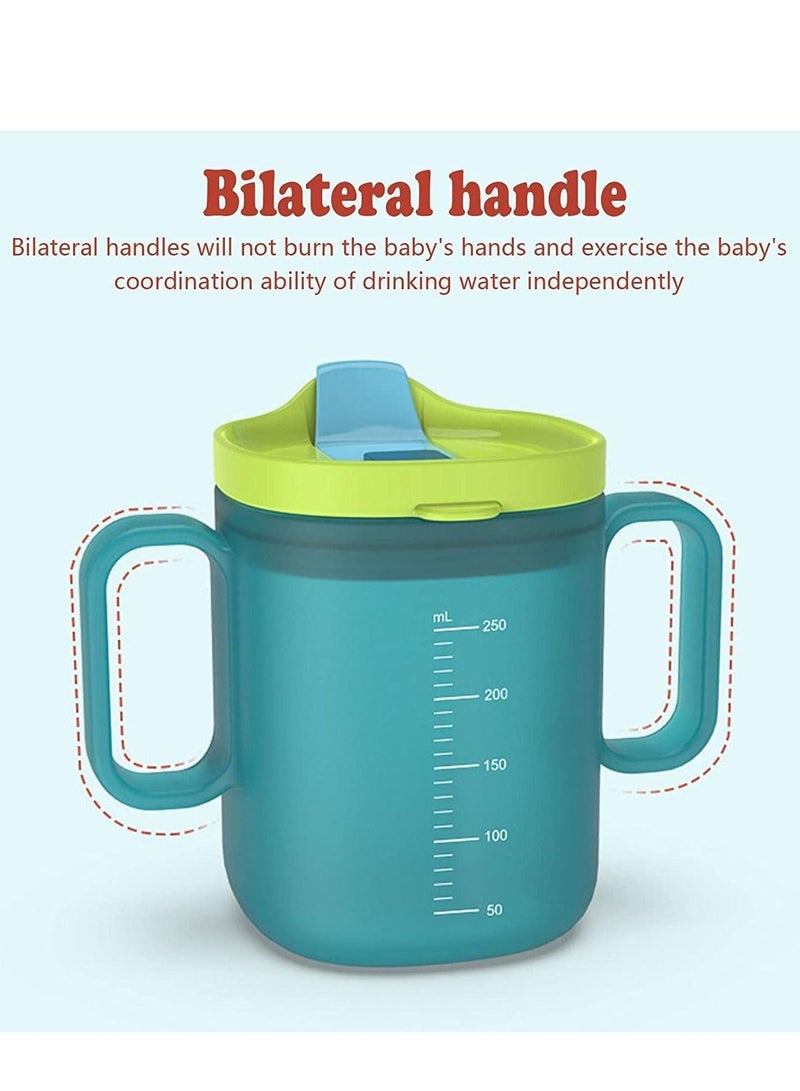 Y&D Toddler Sippy Cups Drinks Water Bottles Trainer Cup with Handles Spill-proof for Toddlers 6 Months+ Children's Milk Scale Children Portable Reusable (Green 250ml) - Image 2
