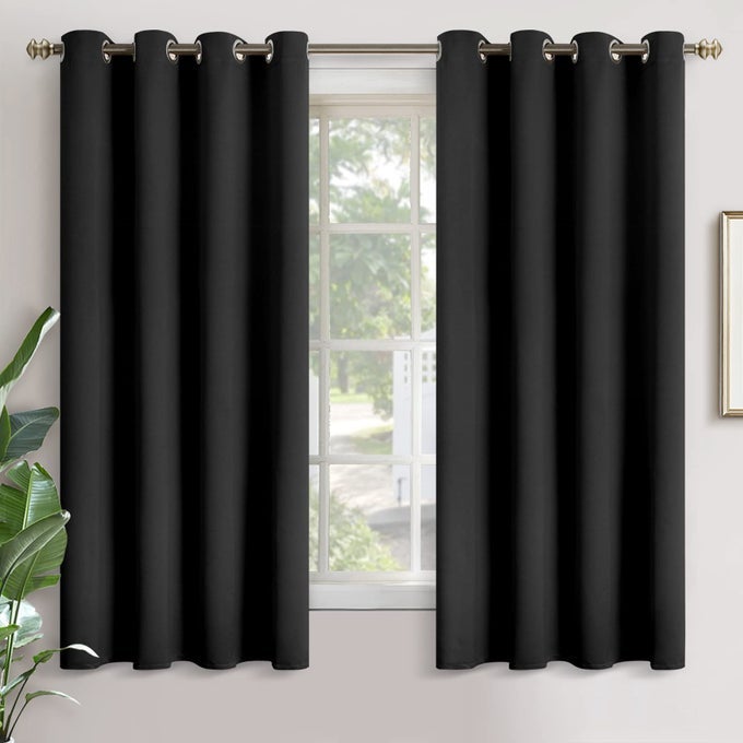 BLACKOUT CURTAINS FOR BEDROOM THERMAL INSULATED WITH GROMMET TOP ROOM DARKENING NOISE REDUCING CURTAINS FOR LIVING ROOM 2 PANELS 52 X 63 INCH BLACK