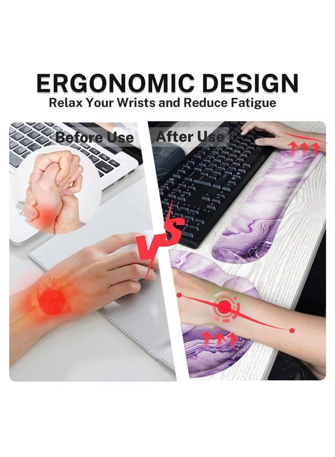 Britimes Purple Pink Marble Gold Keyboard Mouse Pad Set 4in1 Large Mousepad+Keyboard Wrist Rest+Mouse Wrist Rest+Coaster Ergonomic Design for Home Office Computer 35.4x15.7 inches - Image 4