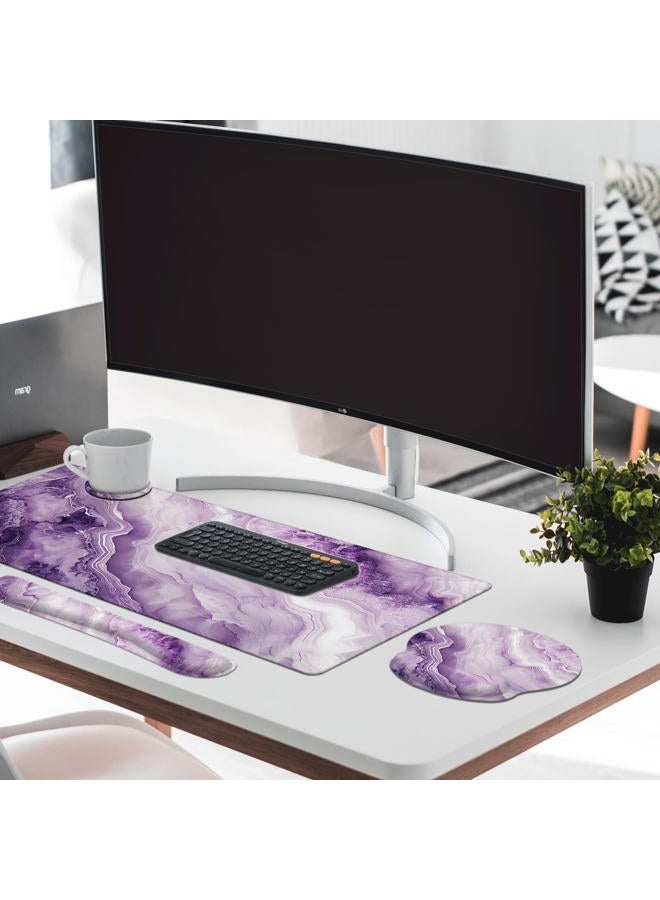 Britimes Purple Pink Marble Gold Keyboard Mouse Pad Set 4in1 Large Mousepad+Keyboard Wrist Rest+Mouse Wrist Rest+Coaster Ergonomic Design for Home Office Computer 35.4x15.7 inches - Image 3
