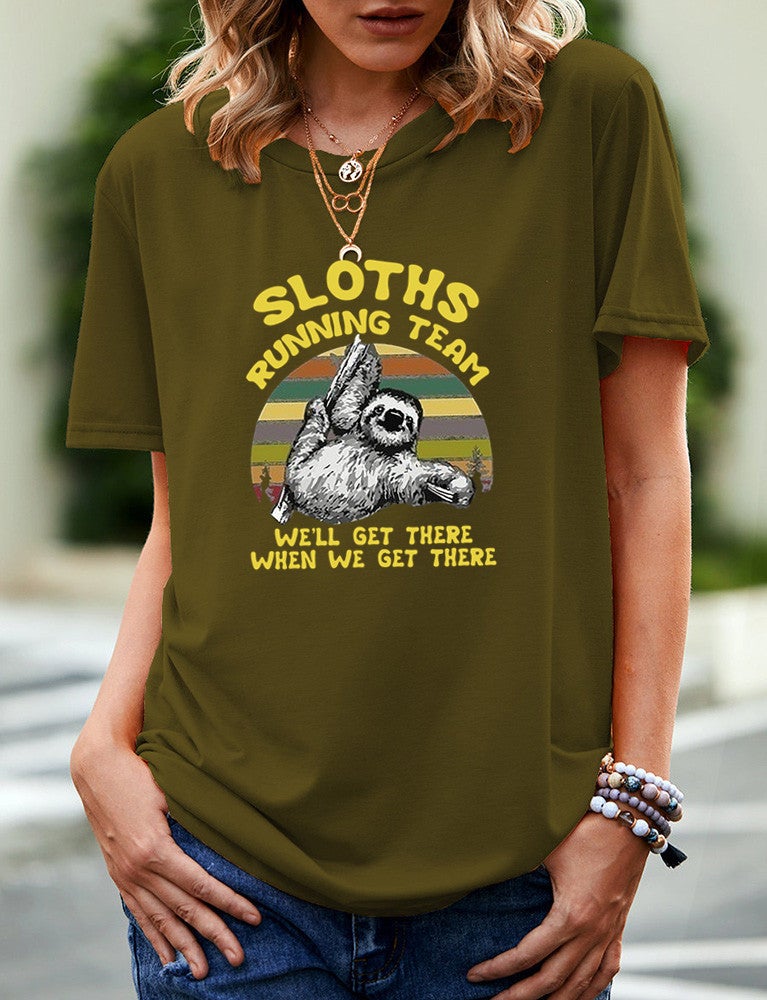 wish independent station sloth fun pattern printed short sleeve t-shirt for women - Image 3