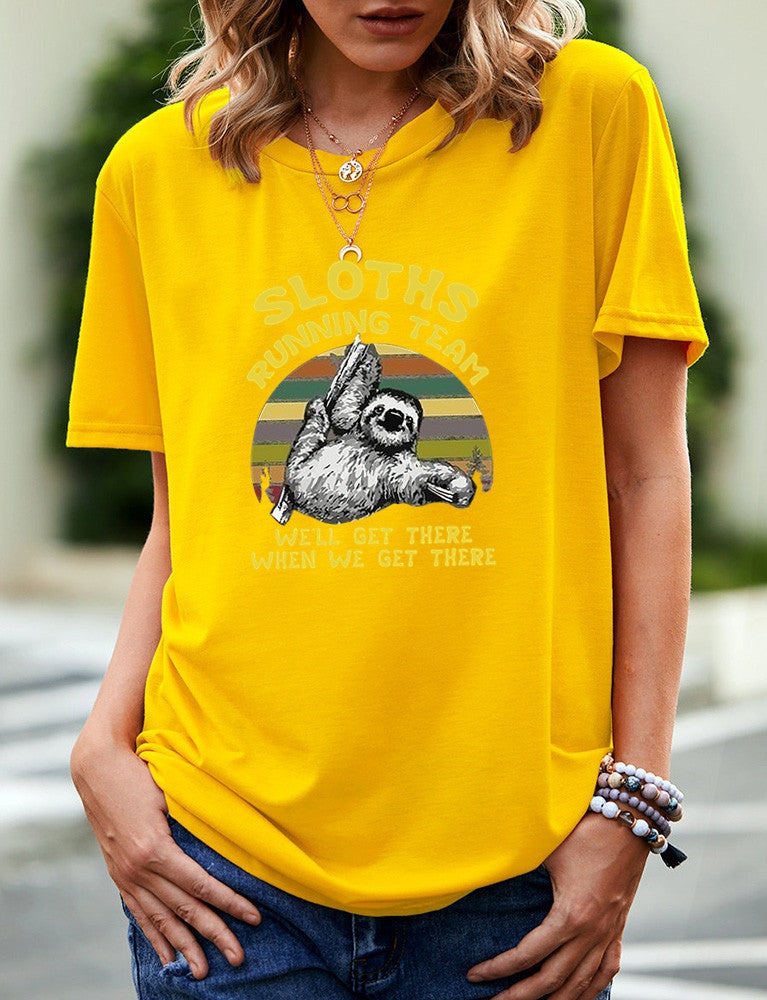 wish independent station sloth fun pattern printed short sleeve t-shirt for women - Image 1