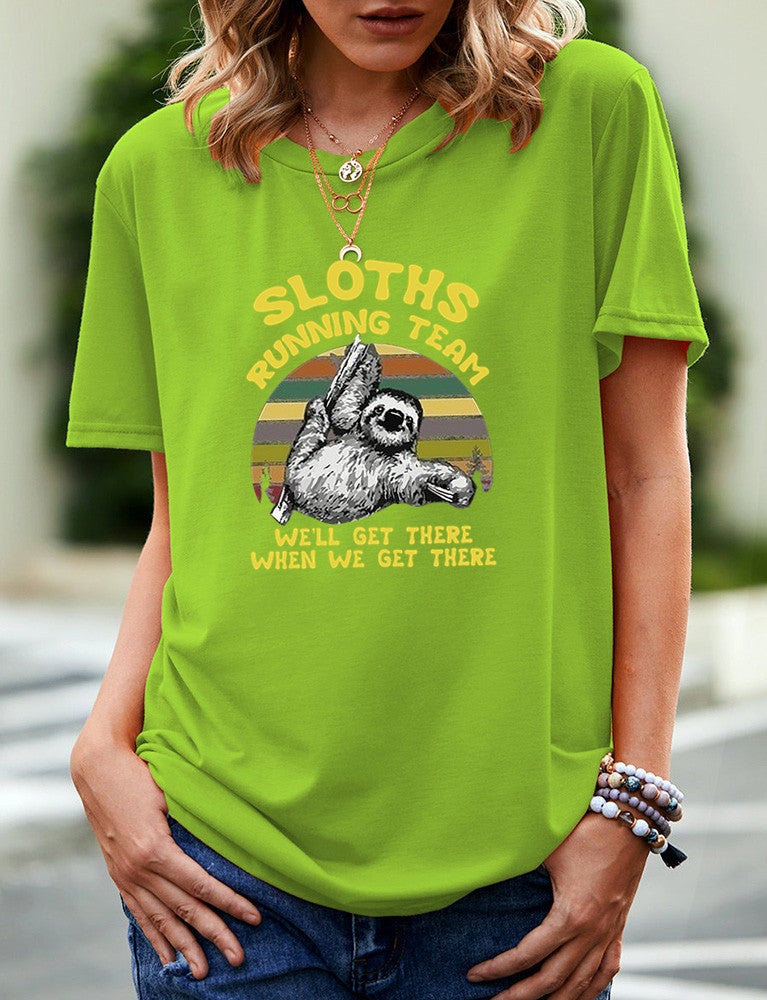 wish independent station sloth fun pattern printed short sleeve t-shirt for women - Image 5