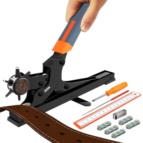 XOOL Revolving Punch Plier Kit, Leather Hole Punch Set for Belts, Watch Bands, Straps, Dog Collars, Saddles, Shoes, Fabric, DIY Home or Craft Projects, Heavy Duty Rotary Puncher, Multi Hole Sizes Make - Image 1