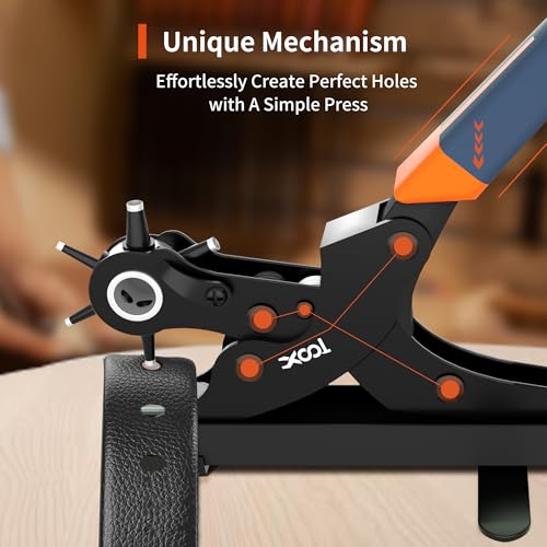 XOOL Revolving Punch Plier Kit, Leather Hole Punch Set for Belts, Watch Bands, Straps, Dog Collars, Saddles, Shoes, Fabric, DIY Home or Craft Projects, Heavy Duty Rotary Puncher, Multi Hole Sizes Make - Image 3