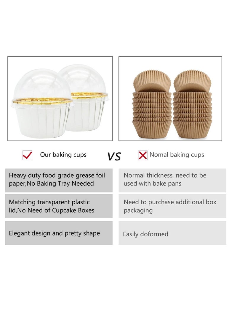 SYOSI Cupcake Liners with Dome Lids 50Pack,Free-Air 3.5Oz Mini Foil Baking Cups Muffin Liners,Disposable Ramekins Cupcake Tins Cupcake Wrappers for Wedding Birthday Party,with Spoons-White in gold  - Image 5