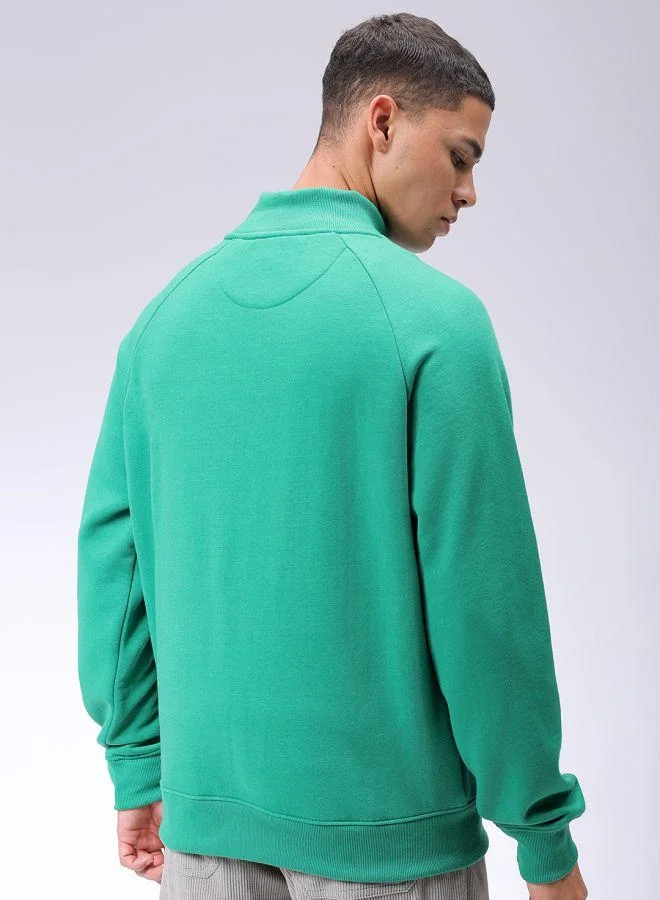 ذا انديان كراج كو Men Relaxed Fit Solid High neck Front Open High Neck Sweatshirt