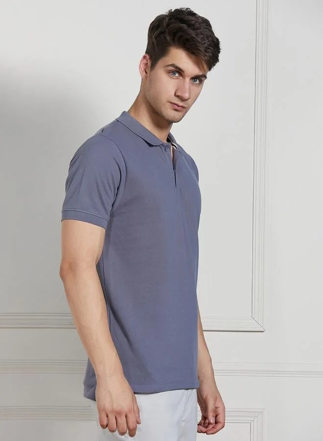 Dennis Lingo Grey Regular Fit Sage Green Cotton-Jersey Polo Neck T-Shirt for Men | Best Price UAE