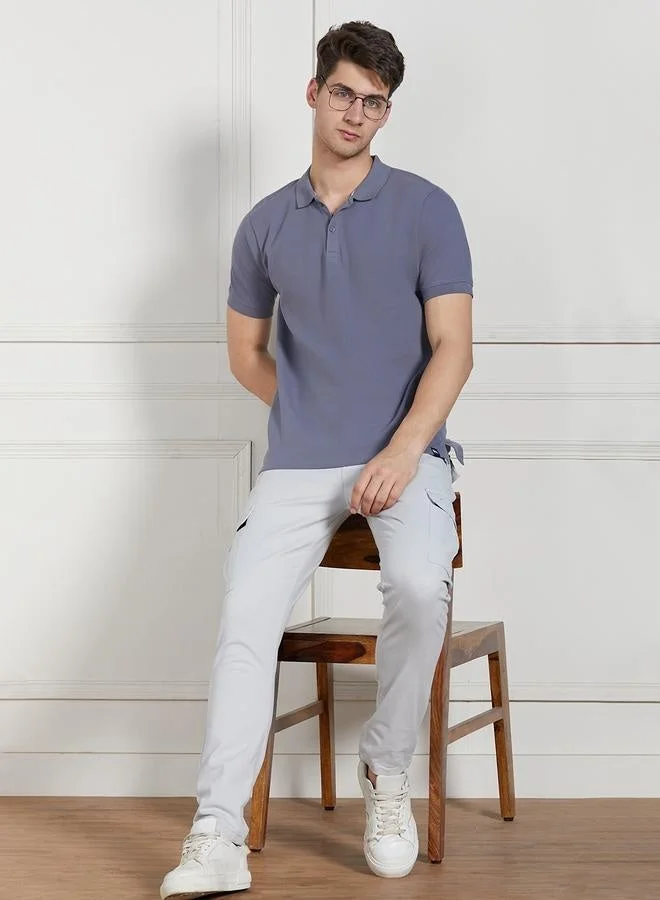 Dennis Lingo Grey Regular Fit Sage Green Cotton-Jersey Polo Neck T-Shirt for Men | Best Price UAE