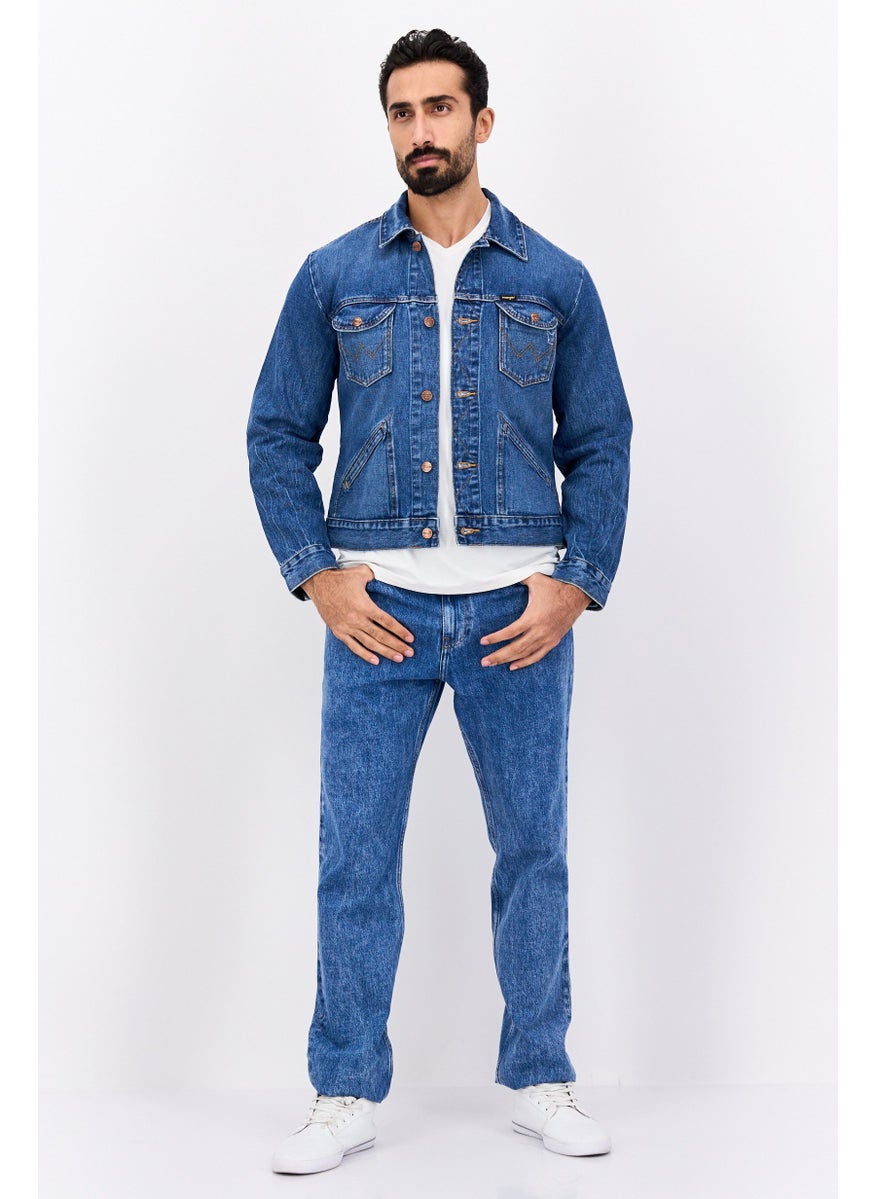 Wrangler Men Washed Denim Jacket, Med Blue  - Image 4
