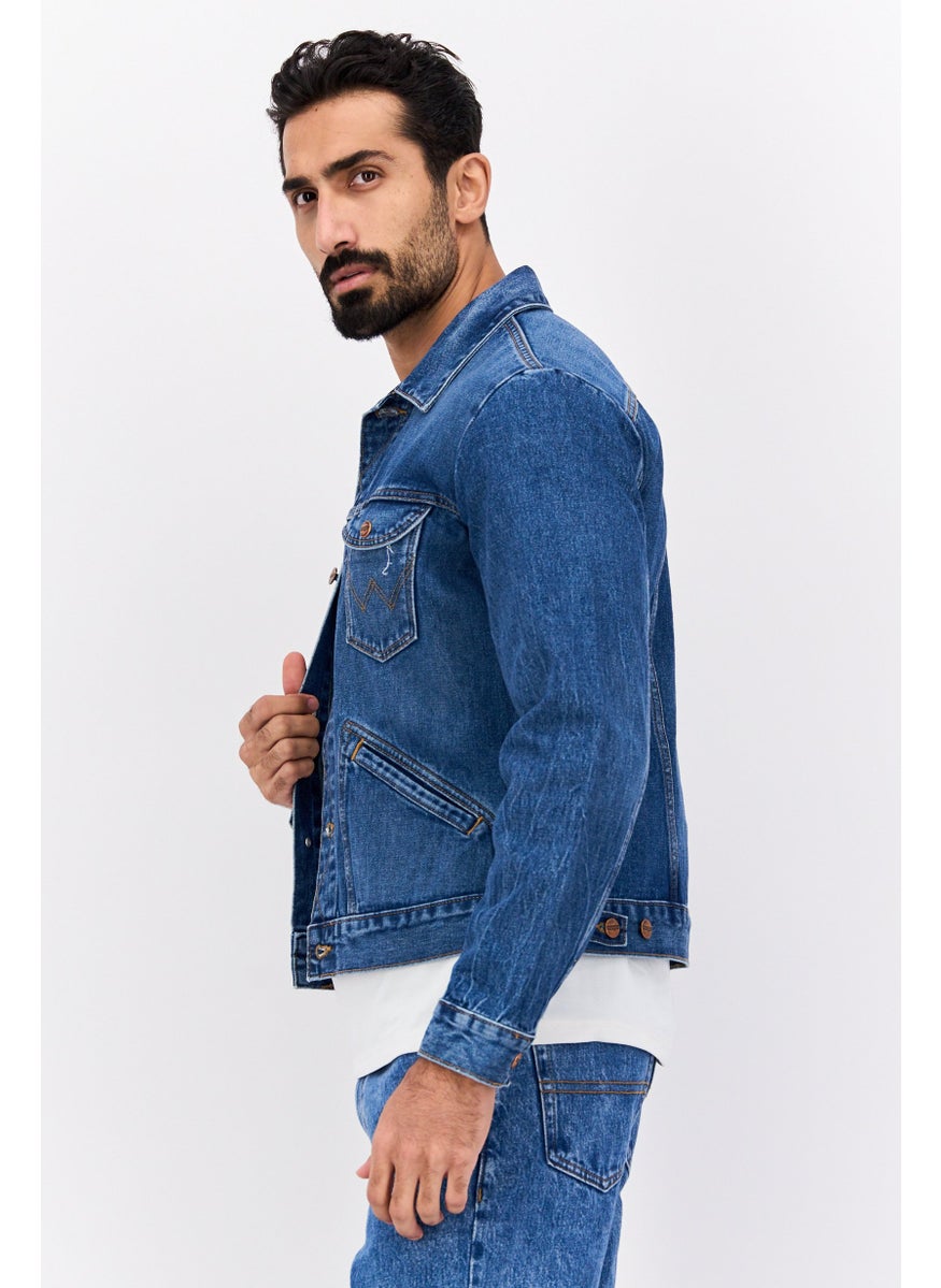 Wrangler Men Washed Denim Jacket, Med Blue  - Image 2