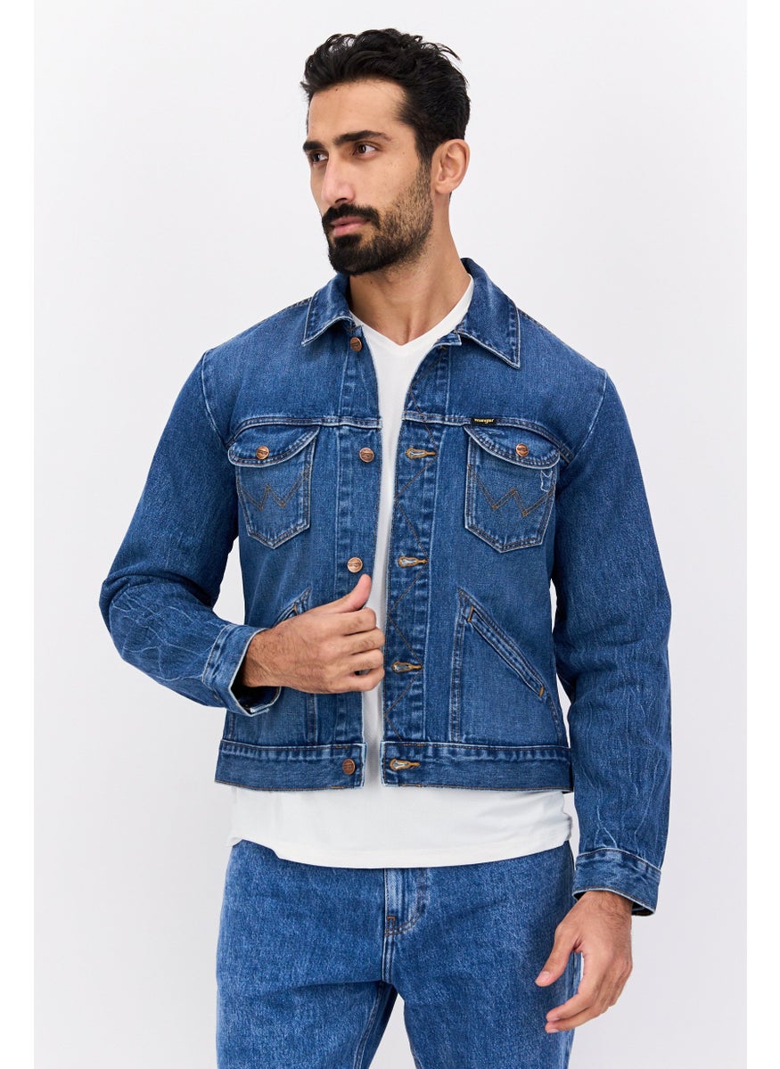 Wrangler Men Washed Denim Jacket, Med Blue  - Image 1