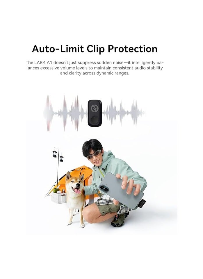 Hollyland LARK A1 Combo Wireless Microphone for iPhone & Android, Pure Sound, 3-Level Intelligent Noise Cancellation, Magnetic Mini Microphone for Vlogging, YouTube, Podcast, TikTok (Black Version)
