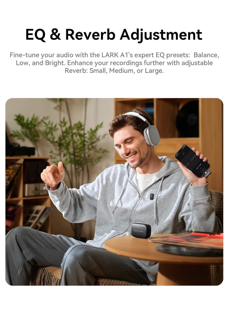 Hollyland LARK A1 Combo Wireless Microphone for iPhone & Android, Pure Sound, 3-Level Intelligent Noise Cancellation, Magnetic Mini Microphone for Vlogging, YouTube, Podcast, TikTok (Black Version)