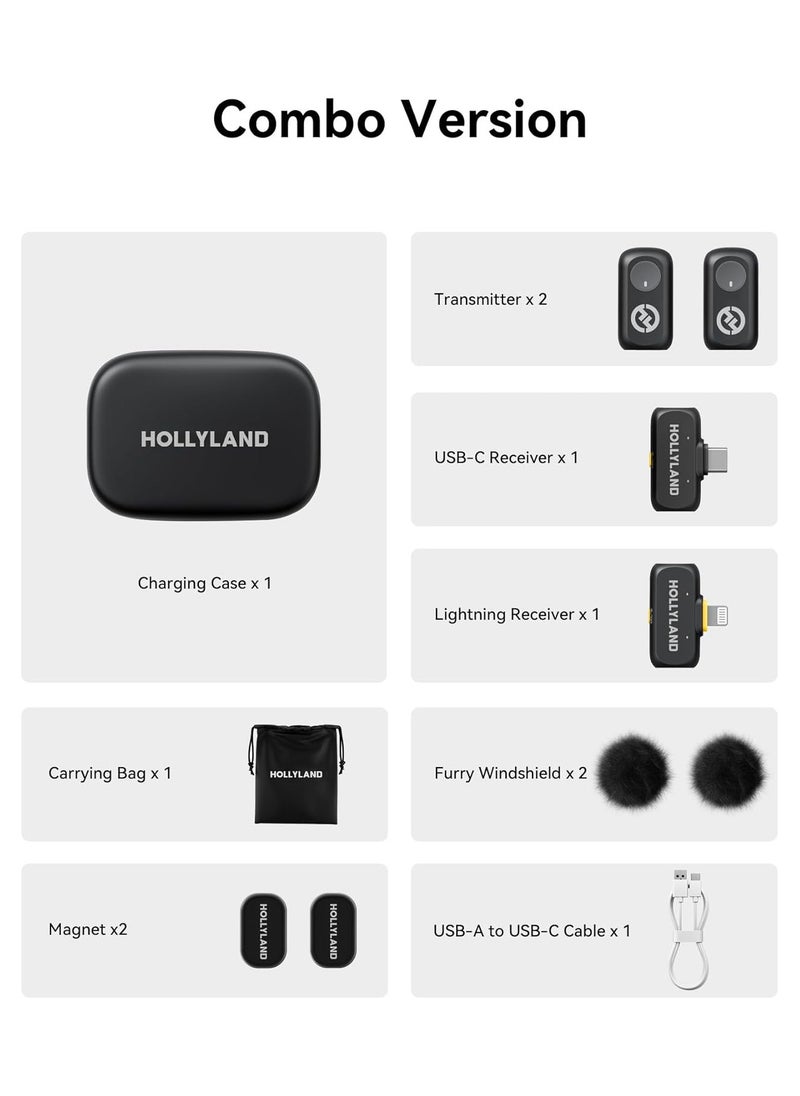 Hollyland LARK A1 Combo Wireless Microphone for iPhone & Android, Pure Sound, 3-Level Intelligent Noise Cancellation, Magnetic Mini Microphone for Vlogging, YouTube, Podcast, TikTok (Black Version)