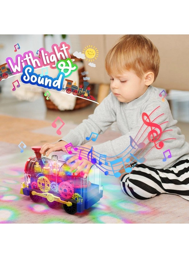 Kizeefun Light Up Train Toy for Toddlers: Transparent Gear Car Toy for Kids with Cool Light and Music Educational Crawling Toys for Baby Boys and Girls - Image 5