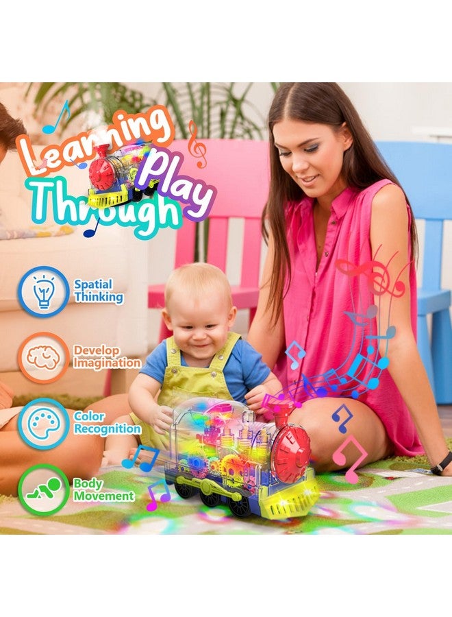 Kizeefun Light Up Train Toy for Toddlers: Transparent Gear Car Toy for Kids with Cool Light and Music Educational Crawling Toys for Baby Boys and Girls - Image 2