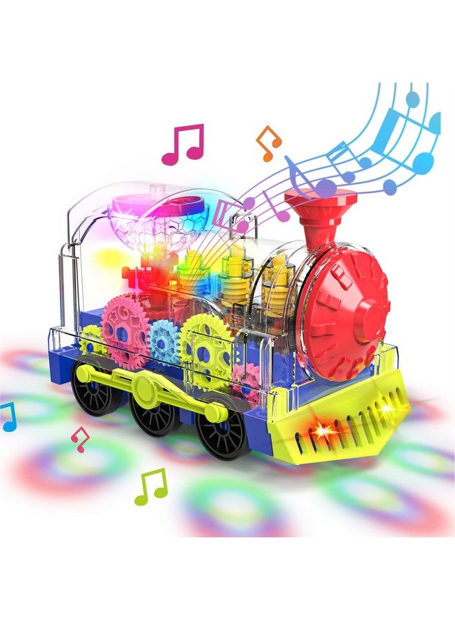 Kizeefun Light Up Train Toy for Toddlers: Transparent Gear Car Toy for Kids with Cool Light and Music Educational Crawling Toys for Baby Boys and Girls - Image 1