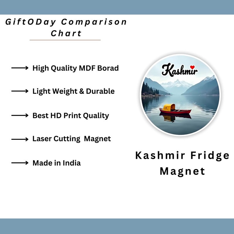 GiftODay Indian State Kashmir Theme Souvenir Wooden Fridge Magnet for Refrigerator Kashmir Fridge Magnet for Kitchen Home Decor Perfect Souvenir Gift Size 3x3 Inches Pack of 1 - Image 5