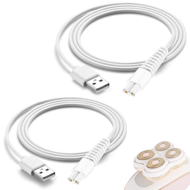 Charging Cable Replacement for Flawless Legs Shaver 2 Pack Power Cord Electric Trimmer Charger Cable Charger Cord for Finishing Touch Flawless Legs Hair Remover Electric Shaver for Women White
