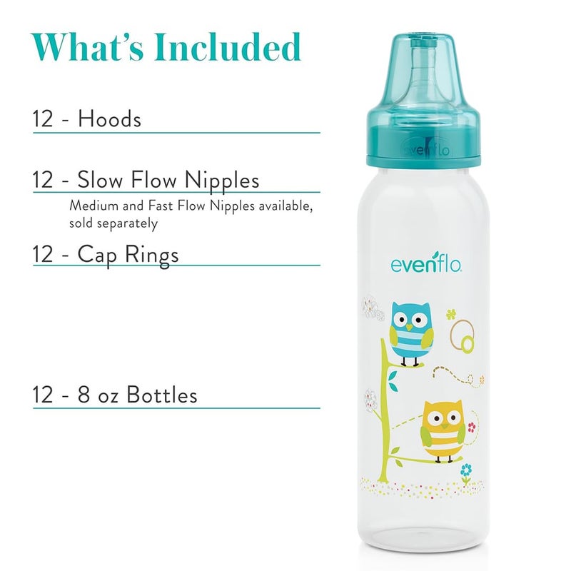 Evenflo Feeding Classic Prints Polypropylene Bottles for Baby, Infant and Newborn - Blue/Green/Teal, 8 Ounce (Pack of 12) - Image 2