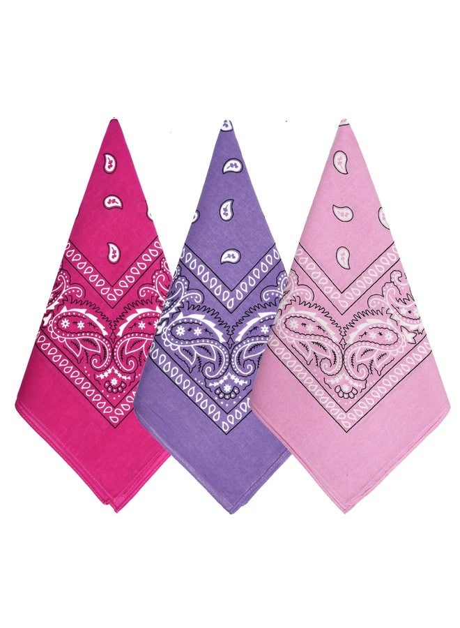 Bycc Bynn 3 Pack 100% Cotton Paisley Pattern Hair Bandanas Square Scarf Headwear (Pink + Purple + Rose Red) - Image 1