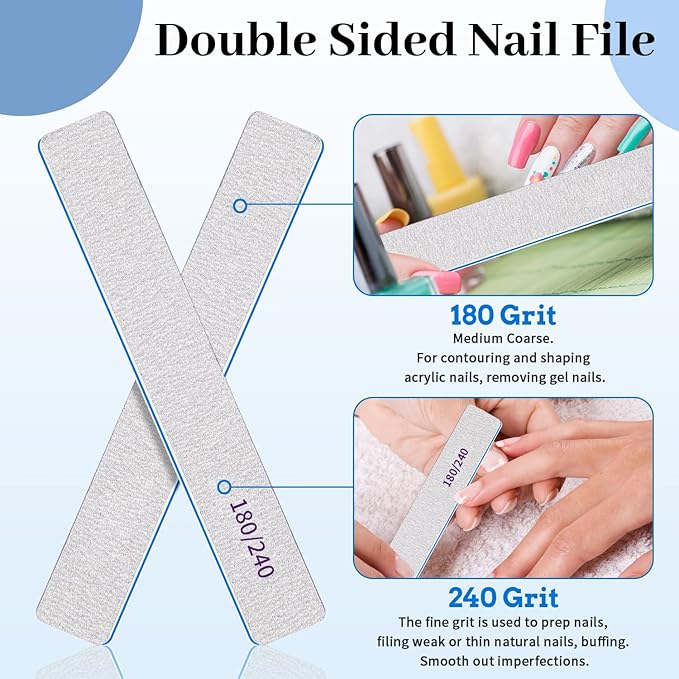 BLESWIN Professional 12pcs Nail Files 180240 Grit Double Sided Emery Boards for Natural Artificial Nails - Image 4